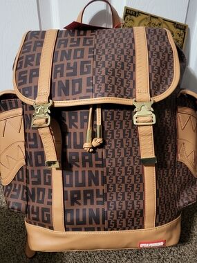 Sprayground Brown Logo Print Leather-Trim Backpack LIMITED EDITION